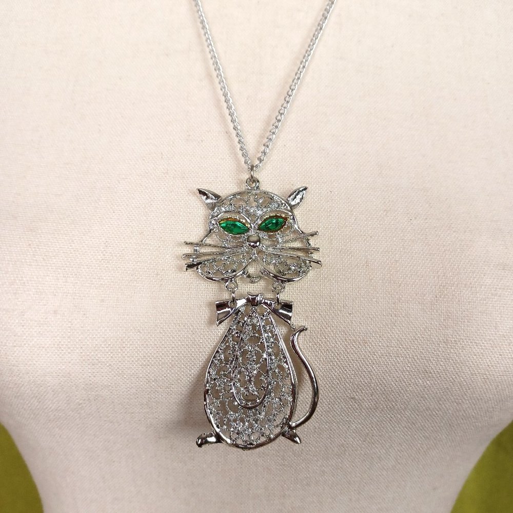 Vintage 70s Articulated Kitschy Kitty Pendant